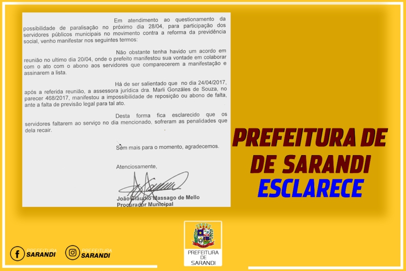 Prefeitura de Sarandi Esclarece